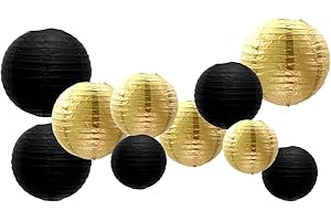 GAKA FAVOR 10pc Black & Gold Decorative Hanging Lanterns for Wedding, Christening, Communion, & Birthday Parties