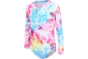 AISYEE Girls Long Sleeve Swimsuit Kids One Piece Beach Rash Vest Girls Swimming Costume Age 5-16 Years