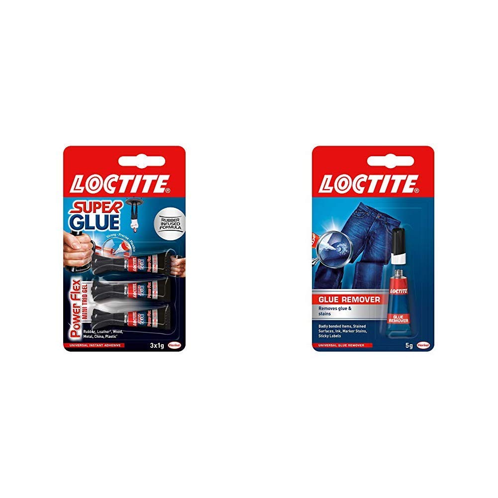 Loctite Mini Trio Powerflex, Strong Super Gel for High-Quality Repairs 3x1g & Loctite Glue Remover Bundle