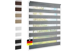 FOXX Doppelrollo Klemmfix ohne Bohren Grau 110x140 cm [Stoffbreite 106cm] Duo Rollo Fensterrollo für Fenster/Türen Gardine Klemmrollo Seitenzugrollo Sichtschutz Sonnenschutzrollo Zebrarollo
