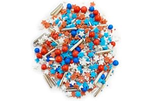 Sprinkletti - Stars & Stripes - Mini Pouch - 30g. A mix of red, white, blue & silver sprinkles includes macaroni & sugar coated chocolate balls. Part of our Great British Range (Stars & Stripes)