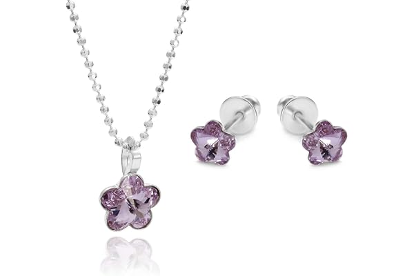 butterfly Parure de bijoux pour fille composée d'un collier et de boucles d'oreilles en argent véritable - Pendentif fleur porte-bonheur - Bleu - Longueur réglable - Emballage cadeau