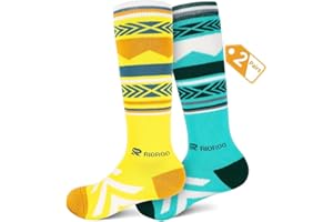 RIOROO Chuassettes De Ski Pour Garcon Et Fille éPaisses 2 Paires, Chaussettes De Neige Sur Le Genou Chaussettes D'ExtéRieur Skate RandonnéE Semelles RembourréEs Respirant SéChage Rapide