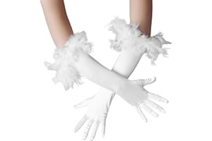 dressforfun 901030 Accesorio Disfraz Mujer, Guantes Largos de Satén con Plumas, Carnaval Fiesta Halloween (Blanco | No. 304588)