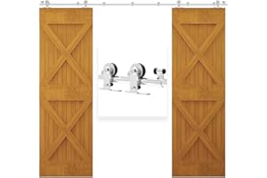 TSMST 365CM/12FT Stainless Steel Sliding Barn Door Hardware Kit Track Roller Closet Accessory for Double Door