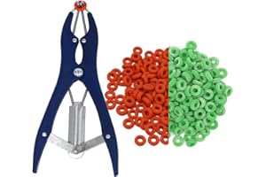 MUYIRTED Pinza per Castrazione per Maiale Elastratore con Clamp e Banda per Castrazione (Pinza per Castrazione per 1 Animale con 100 Anelli di Gomma) - Kit di Pinze in Metallo