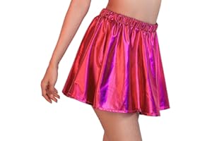 Flovel Damen Glänzender Ausgestellter Faltenrock Liquid Metallic Rock Mini Skater Rock Elastischer Rave Party Rock Tanz Performance Kostüm für Frauen und Mädchen