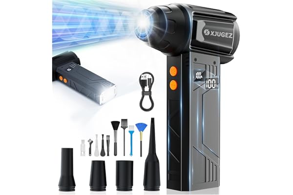XJUGEZ Souffleur Air Comprimé avec Lampe de Poche,180000 tr/min, Souffleur Électrique 4 -Vitesses avec Affichage avec Buses Multi-Usages pour Clavier, Extérieur,Car, Maison,Air Comprimé Nettoyage PC