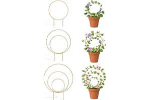 WHTAWTAW 3 Pack Premium Round Plant Trellis Indoor, Small Metal Plant Support Stake for Climbing Plants, Different Sizes Gold Garden Trellis for Ivy and Flowers Outdoor
