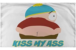 BANGER FLAGS Banger - South Park Cartman "Kiss My Ass" Funny Quote Motivational Inspirational Office Gym Dorm Wall Decor Design on a 3X5 Feet Flag with 4 Grommets for Easy Hanging. Authentic BANGER FLAG