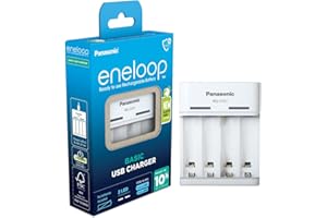 eneloop Basic USB Charger, for 2-4 AA/AAA Rechargeable Batteries, 10h charging time, 6 Safety Features, USB