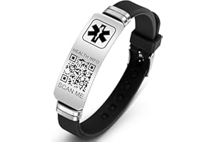 Theluckytag Medizinisches Armband mit QR-Code-Notfall-ID, aus Silikon, wasserdicht, passt bis 22,9 cm Handgelenk, Notfallinfo, mehr Platz, für Sport, Jungen/Mädchen/Damen/Herren