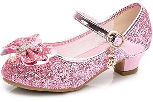 Aiweijia Flickor Princess High Heel Shoes Barn Party Pumps Round Toe Bows Party Bröllopsklänning Låg Klack Princess Shoes