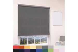 GENERIC Deluxe Daylight Roller Blinds Light Filtering Premium Fabric Easy Fit Metal Brackets Bedroom Living Room Office Child Safe 160cm Length Trimmable Dark Grey 120cm