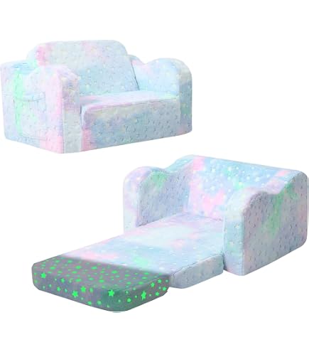 SLIGUY Canapé pour tout-petit, canapé pour tout-petit, canapé pliable pour enfants, canapé convertible en chaise longue, canapé extractible, chaise licorne phosphorescente pour garçons et filles