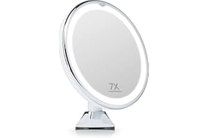 ‎FANCII Fancii Kosmetikspiegel mit natürlichem LED Licht, 7 Fach Vergrößerung - Beleuchteter Schminkspiegel mit Tageslicht Beleuchtung und Starkem Saugnapf, Rund