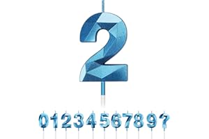 TSLINC Geburtstag Nummer Kerzen, 3D Diamant Form Kuchen Kerzen Zahl 0 1 2 3 4 5 6 7 8 9 Glitzer Kuchen Topper Dekoration für Hochzeit Geburtstag Jubiläum Feier Abschluss, Gold (Blau, 2)