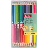 APLI Kids 20082 &ndash; Bicolour Coloured Pencils, 12 Pencils (24 Colours) | Ergonomic triangular design with 3 mm lead and intense