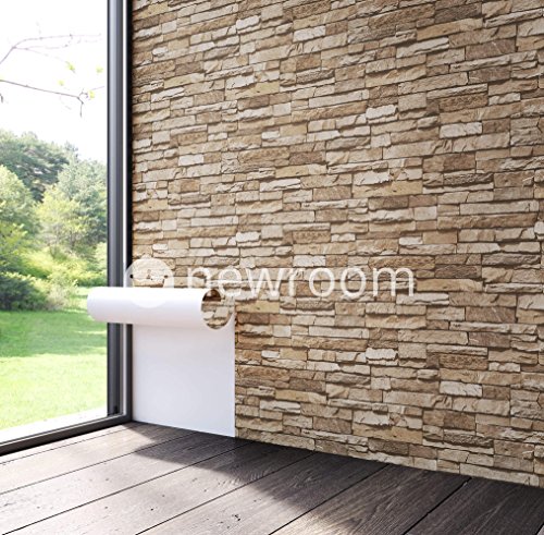 Steintapete Vlies Braun Beige | schöne edle Tapete im Steinmauer Design | moderne 3D Optik für Wohnzimmer, Schlafzimmer oder Küche inklusive NewroomTapezier-Profibroschüre, mit Tipps für perfekteWände - 3