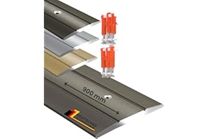 FLOORDIREKT Metal Transition Strip Profile | Aluminium Flooring Strip for Parquet, Laminate, PVC, Cork | C-Shape | Pre-Drilled or Self-Adhesive (Width: 36 mm | Length: 90 cm, Champagne | Pre-Drilled)