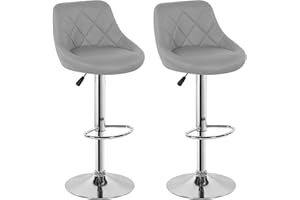 Hadwin Bar Stool Set of 2 Kitchen Bar Stools With Backs, PU Leather,Adjustable Swivel Gas Lift,Chrome Footrest and Base Bar Chairs Dining Stools, Breakfast Bar/Counter/Kitchen Home Furniture