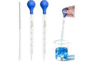 YISKY 2 Pcs Glass Pipette Dropper, 5ml 10ml Pipette Dropper, with Rubber Suction Ball, Lab Liquid Transfer Dropping Pipettes with Clean Brush and Clear Scale, pipettes, blue