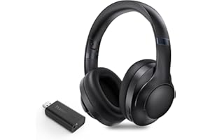 LETSACTIV Wireless Kopfhörer zum Fernsehen mit Sender und Headset-Ständer, 196ft Reichweite mit optischen, AUX, RCA und USB, hohe Lautstärke, 40 Stunden Spielzeit, Keine Verzögerung,Holzkohle