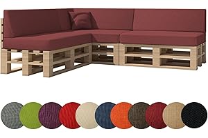 ‎CHILLY PILLEY chilly pilley Palettenkissen Gartenkissen Palettenauflage Palettenpolster Indoor Outdoor Waschbar Abnehmbar Sitzkissen Rückenkissen (8er Set, Dunkelrot)