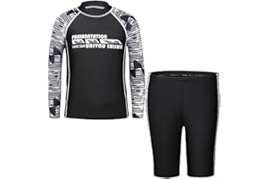 MZSYLK Boys Swimming Costume Rash Guard Swimsuits Set 3 Piece Long Sleeve Swim Shirts Quick Dry Bathing Suits with Trunks
