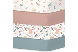 Little Grape Land Draps pour Lit Bébé 4 Pièces 60x120 cm, Drap Housse 60x120 Lit Bébé 100% Microfibre Respirante Oeko-TEX avec Protège Matelas Amovible et Motifs Mignons(Amis de la Forêt)