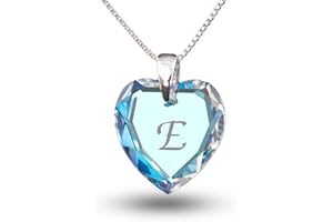 Kristallwerk Kinderkette 925 Silber mit Swarovski Elements Herzanhänger Farbe Blue AB und Gravur Buchstabe A - Z