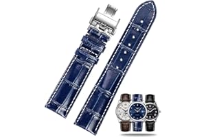 FOUUA Pasek do zegarka Longines 19, 20, 21 mm, skórzany wzór skóry krokodylia do zegarka z niebieskim czarnym paskiem - zamienić pasek