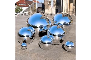 NEW-YIJUNSHUN Stainless Steel Mirror Gazing Balls, 6 Pack 50-150 mm Mirror Polished Hollow Reflective Spheres, Floating Pond Balls Seamless Gazing Globe for Home Garden Ornament Decorations