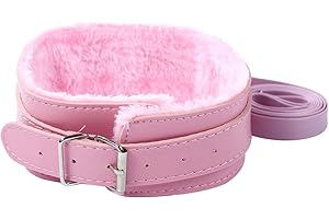 iiniim Uinsex Classic Soft Fuax Leather Adjustable Handmade Fur Lining Choker Collar Necklace with Detachable Leash Chain Pink One Size