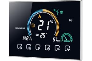 Irishom Termostato WiFi per Caldaia a Gas Controllo App Vocale/LCD Retroilluminato Visualizzazione,Termostato Programmabile Compatibile con Alexa Google Home,BHT-8000-GC (Nero)