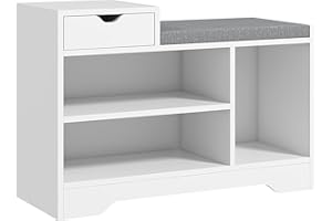 HOMCOM Shoe Storage Bench, Shoe Rack Bench with Seating Cushion, Drawer, 3 Open Compartments and Table Top for Entryway, Hallway, White