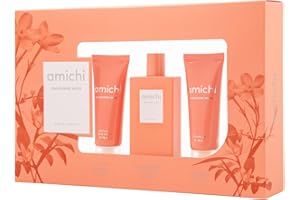 AMICHI - Mandarine Musk, Estuche de Regalo Mujer, Colonia 75 ml + Gel de Baño 75 ml + Loción Corporal 75 ml, Eau de Toilette Femenina, Fragancia Dulce y Cítrica, Aroma Extravagante de Larga Duración