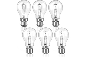 Liuyife B22 Bayonet Light Bulb 42W Dimmable, Globe A55 B22d BC Bayonet Classic Clear Light Bulb, Warm White 2700K, 650LM, B22 GLS Clear Bulb for Chandelier, Ceiling Light Bulb, Pack of 6