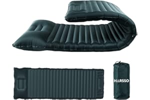 Harsso Samopompująca Karimata Kempingowa, Mata Camping, Materac Dmuchany z Wbudowana pompka do nadmuchiwania, do Użytku na Zewnątrz, w Podróży, na Plażę, Wędrówki, z Plecakiem(Ciemnoniebieski)