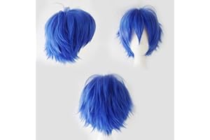 Cybelleza Pelucas Cosplay Pelucas Azul Oscuras Cortas Mujer/Hombre Cabello Sintéticas Pelucas Pelo Natural Unisex Pelucas Disfraz per Carnaval Halloween Pascua