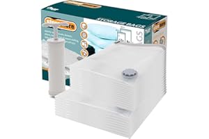 OurHouse Set of 10 Vacuum-Seal Storage Bags, 40 x 60 cm, Space Saving Vacuum Pack Compression Zip Lock Seal Storage Bag for Travel & Home, Save Space On Seasonal Clothes, Pump Included (10)