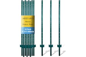 ARIFARO Metal Fence Posts 152cm / 5ft, Pack of 10, Sturdy Duty No Digging Garden U Post for Wire Fencing Steel Poles for Yard, Outdoor Wire