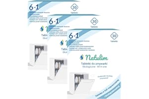 ‎NATULIM Natulim Biodegradowalne i rozpuszczalne w wodzie tabletki do zmywarek 6 w 1 (30 tabletek), głębokie czyszczenie, środek do płukania, dodatkowy efekt suszenia, wyprodukowano w Europie