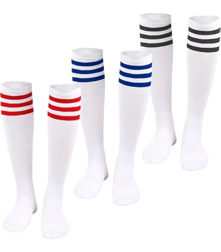 Chaussettes Cuisse Hautes Rayées Femme - Blanc Et Rouge - Sport, Football - Longueur 46cm