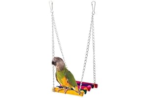 SUXGUMOE Bird Toys, Wood Bird Swing Perch Parrot Toys Parakeet Budgie Cockatiel Cage Hammock (Colorful)