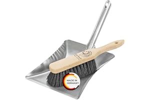 Peggy Perfect Kehrgarnitur Kehrset mit Buchenholz Handbesen und verzinkter Metallschaufel. Widerstandsfähiges und praktisches Industrie und Gartenkehrset mit schwarzen Elastonborsten