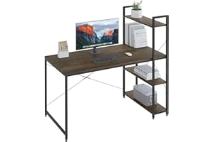 eSituro 120cm Scrivania per Computer con Ripiani, Scrivania con Libreria, Scrivania da Ufficio, Tavolo da Scrittura, Scrivania Studio,Marrone