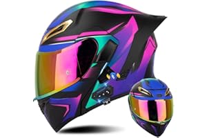 DIRERTYS Bluetooth Cascos Modulares de Moto, Casco Abatible ECE Homologado, Casco Modular Integrado con Visera Solar Doble Antivaho y Forro Extraíble,Casco Cola Grande para Hombres Mujeres