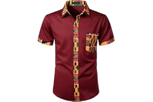 Rrongwn Afrikanische Kleidung Herren Dashiki Afrikanisches Hemd Patchwork Tasche Afrika Print Shirt Langarm Kleid Shirts Traditionelle Modisch Langärmelig Dashiki-Tops Kleidung Für Party