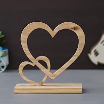eCraftIndia Brown 2 Hearts Wooden Cutout Showpiece with Stand ...